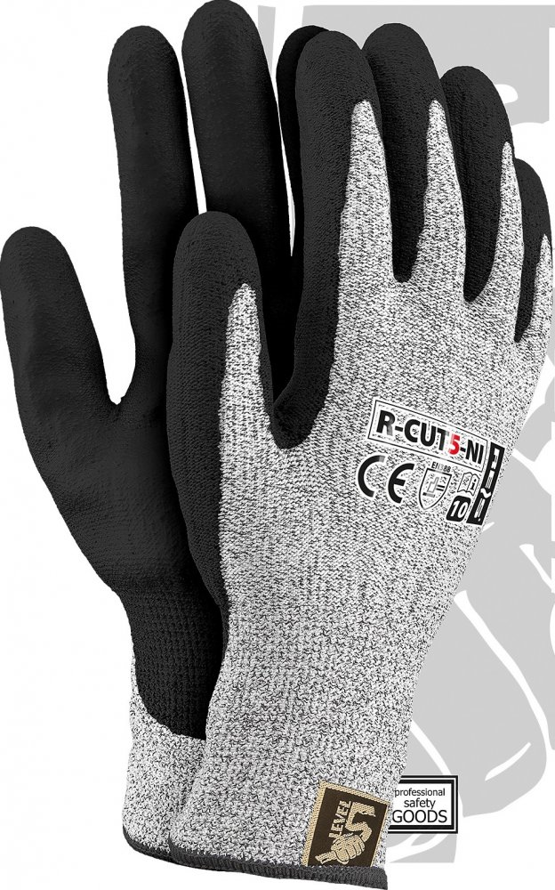 Rękawice robocze Reis R-CUT5-NI BWB, antyprzecięciowe, powlekane, rozmiar 9, szaro-czarny