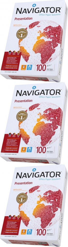 3x Papier ksero Navigator Presentation, A4, 100g/m2, 500 arkuszy, biały