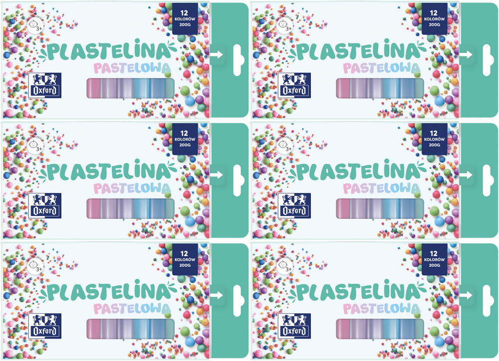 6x Plastelina Oxford mix kolorów pastelowych, 12 kolorów, 200g