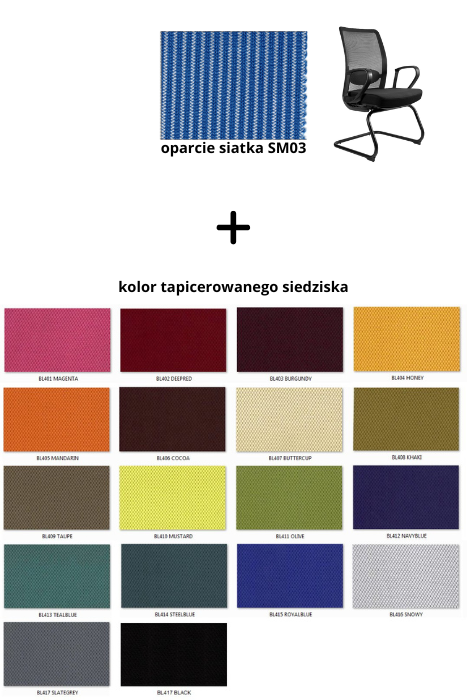 ANGGUN SKID fotel biurowy, siatka/tkanina lub skóra naturalna, kolory (Siatka: SM03, Kolor siedziska: BL414)