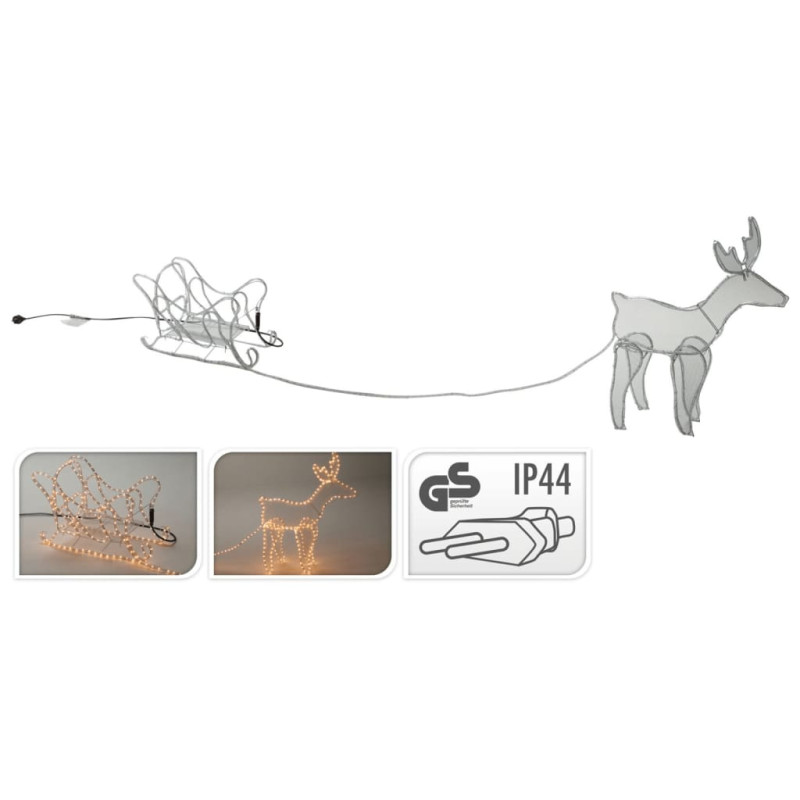 ECD Germany LED Deko Rentier mit Schlitten, 504 LEDs, aus PVC Schlauch, 273x77 cm, Warmweiß, Innen/Außen, Weihnachten Dekoration Figur Beleuchtet