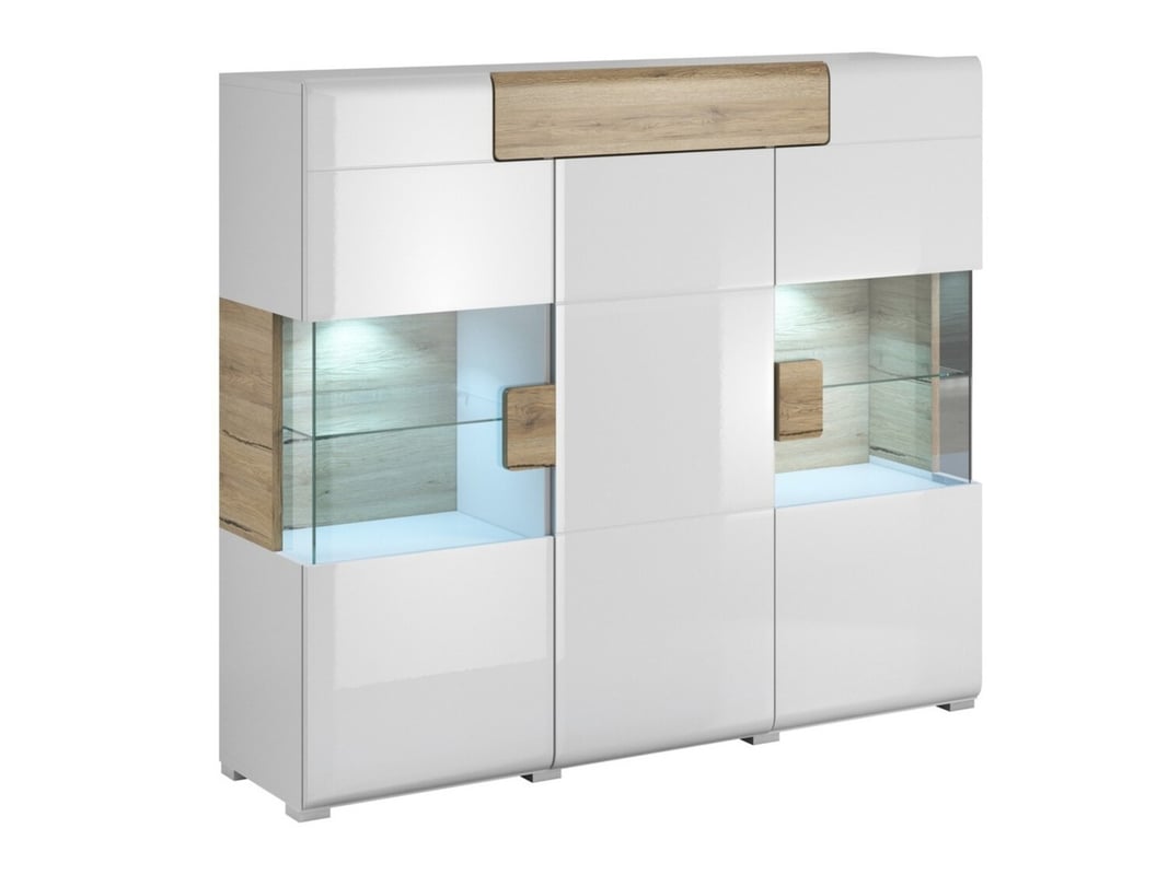 Komoda wysoka TOLEDO 3D1S 147 biała połysk/dąb san remo
