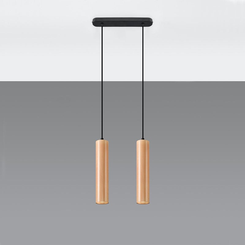 Lampa wisząca LINO 2 drewno, skandynawska - 30x6x90cm Sollux