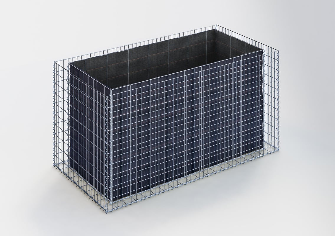 Prostokątna podwyższona donica gabionowa 200 cm x 100 cm x 100 cm (dł. x wys. x gł.), rozmiar oczek 5 x 10 cm, grubość ścianki 10 cm
