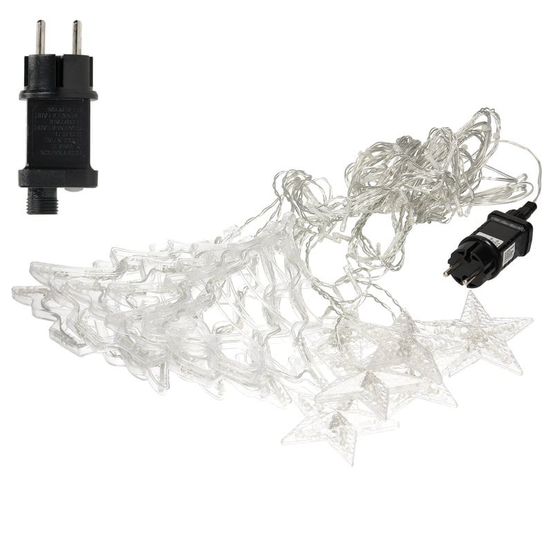 ECD Germany Kurtyna swietlna LED 220 cm ze 138 diodami LED cieply bialy, choinki i gwiazdy, 8 funkcji, dekoracja swiateczna okna do wewnatrz / na