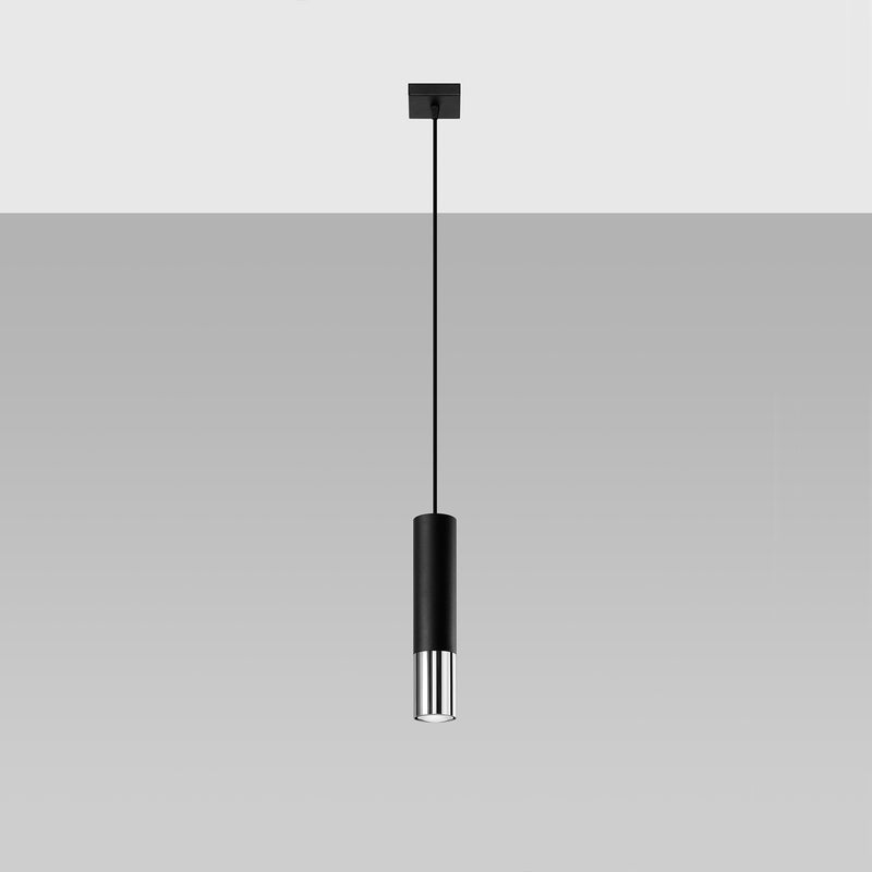 Lampa wisząca LOOPEZ 1 czarna/chrom, nowoczesna - 8x8x100cm Sollux