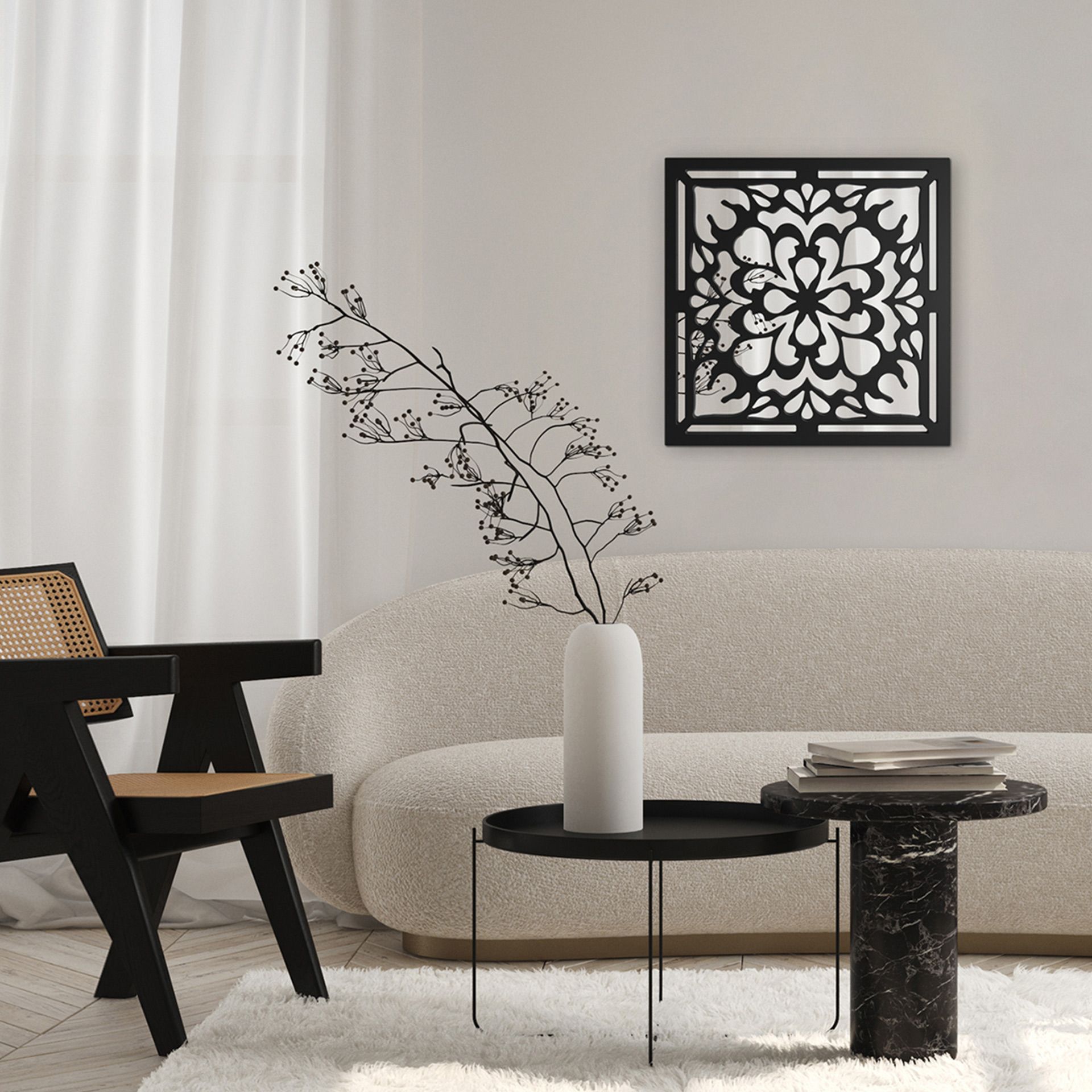 Styler Ornament Tracy lustro 50x50 cm kwadratowe czarne LU-12337