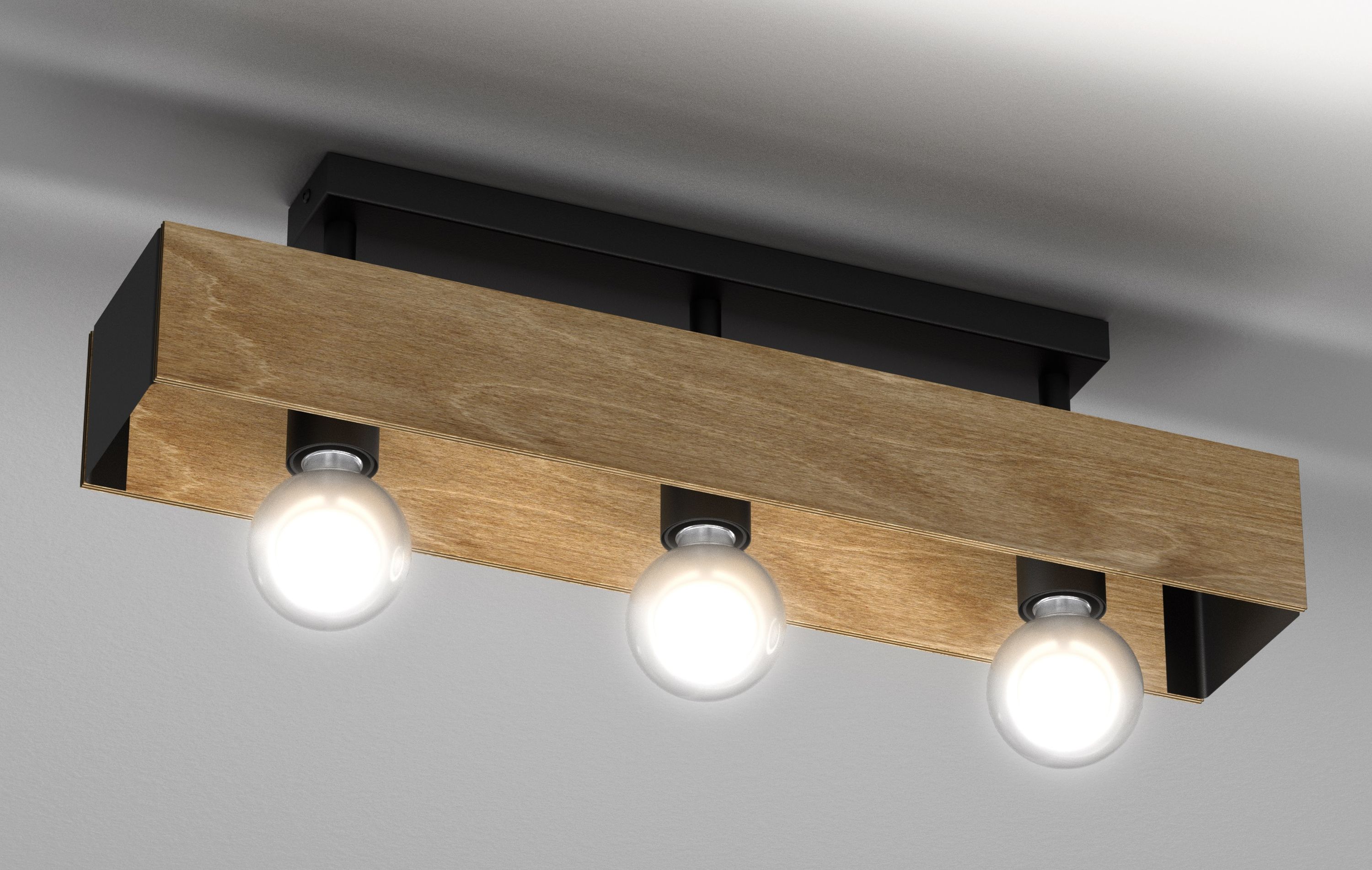 Luminex Miluza lampa podsufitowa 3x15W czarny/drewno 1634 - Wysyłka w 24h