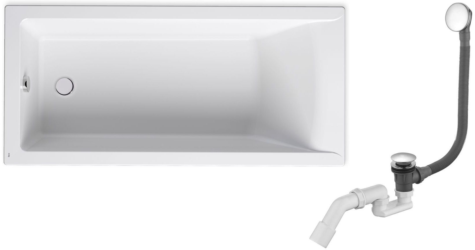 Zestaw Roca Savai wanna prostokątna 150x75 cm z kompletem odpływowo-przelewowym Oltens Fusa (A248587000, 03002100)