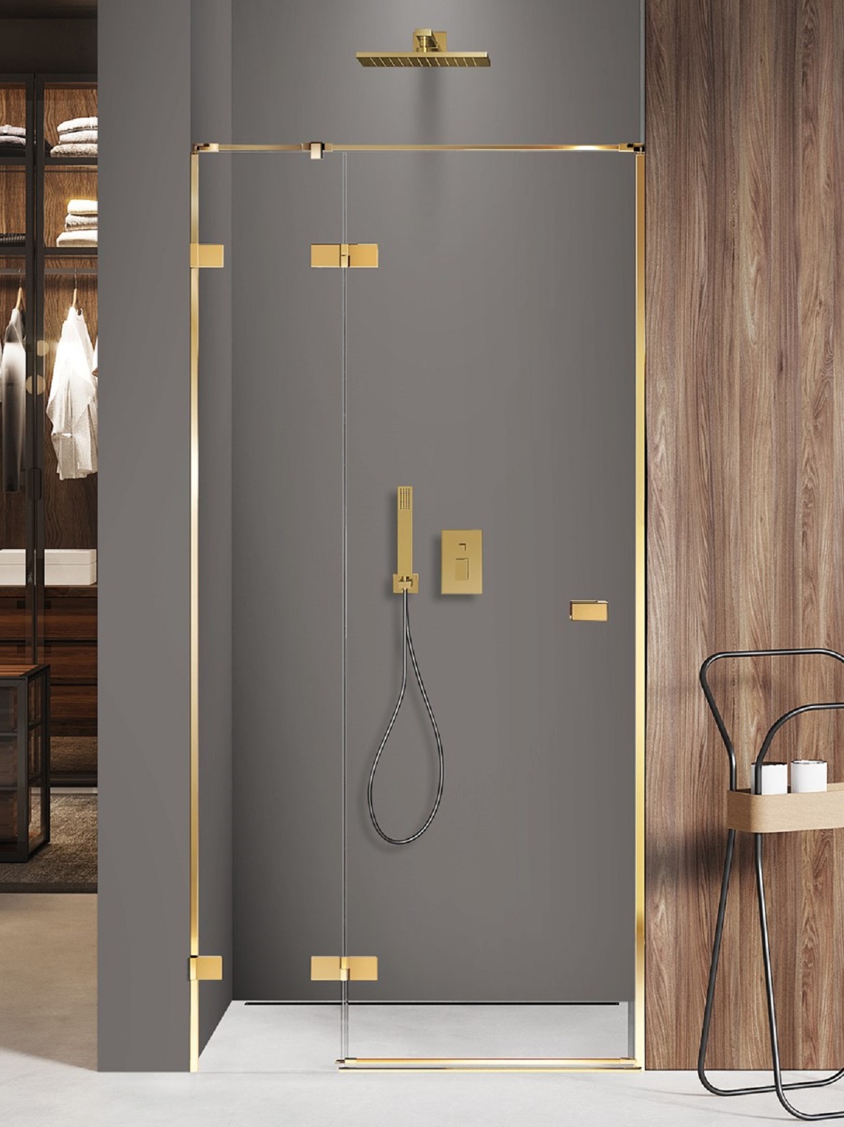 New Trendy Avexa Gold Shine drzwi prysznicowe 80 cm uchylne lewe złoty połysk/szkło przezroczyste EXK-1630