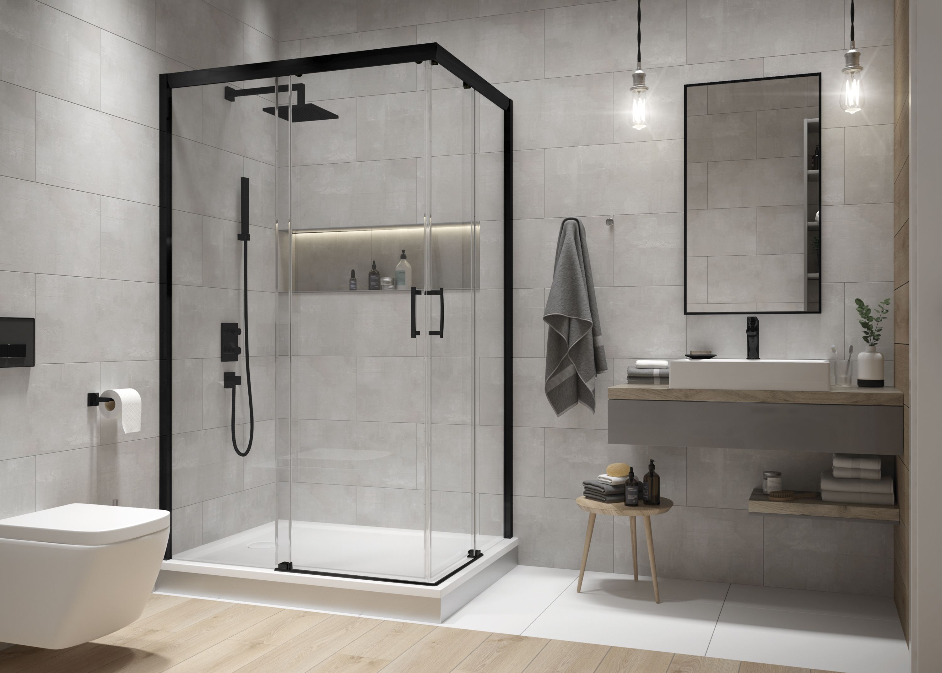 Sanplast Free Zone kabina prysznicowa 90x80 cm prostokątna czarny mat/szkło przezroczyste 600-271-3610-59-401