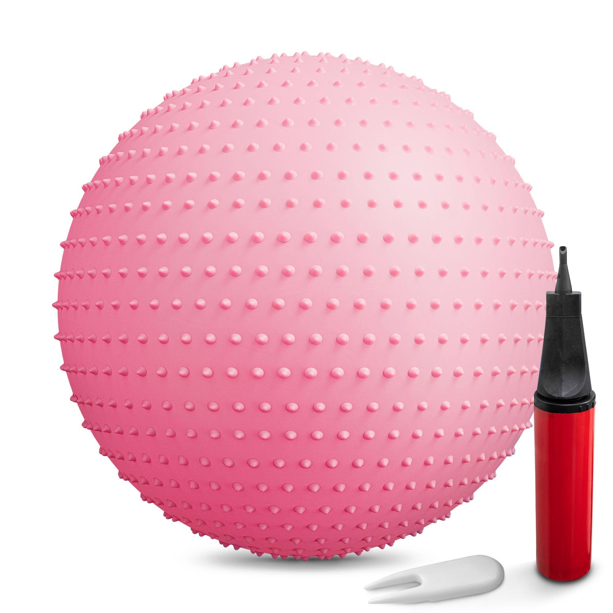 Piłka fitness z wypustkami 65 cm z pompką - różowa