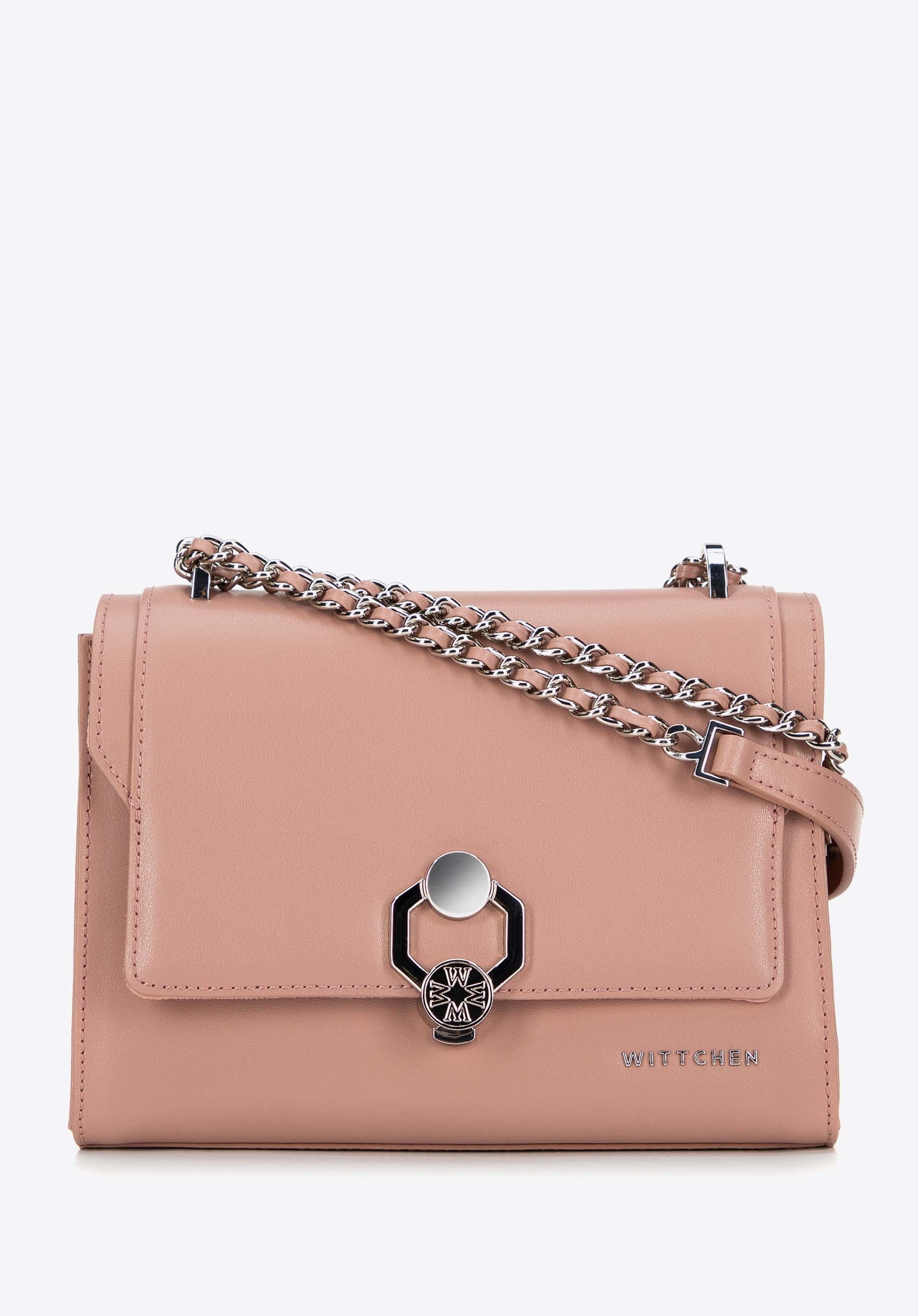 Damska crossbody ze skóry z ozdobną klamrą różowa