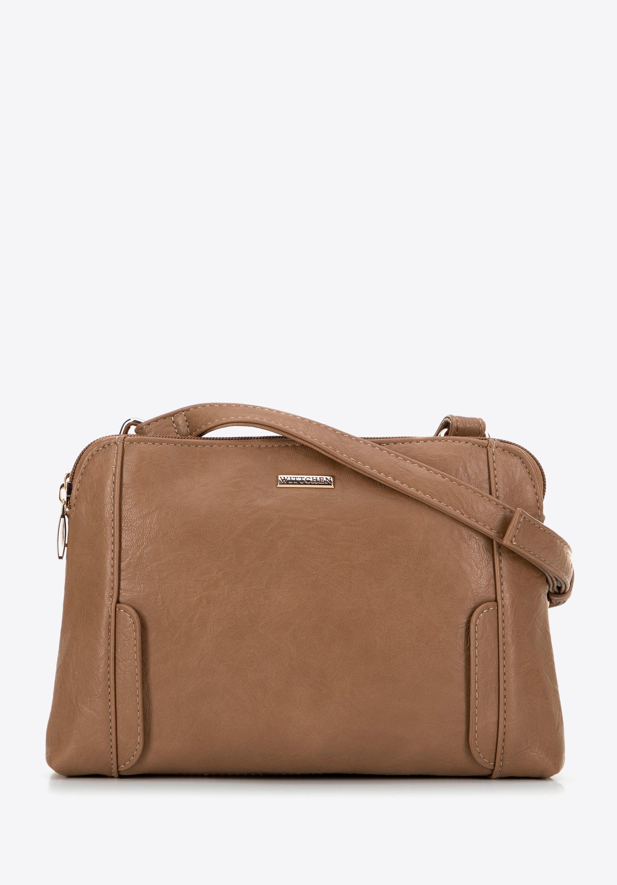 Crossbody damska z ekoskóry dwukomorowa ciemny beż