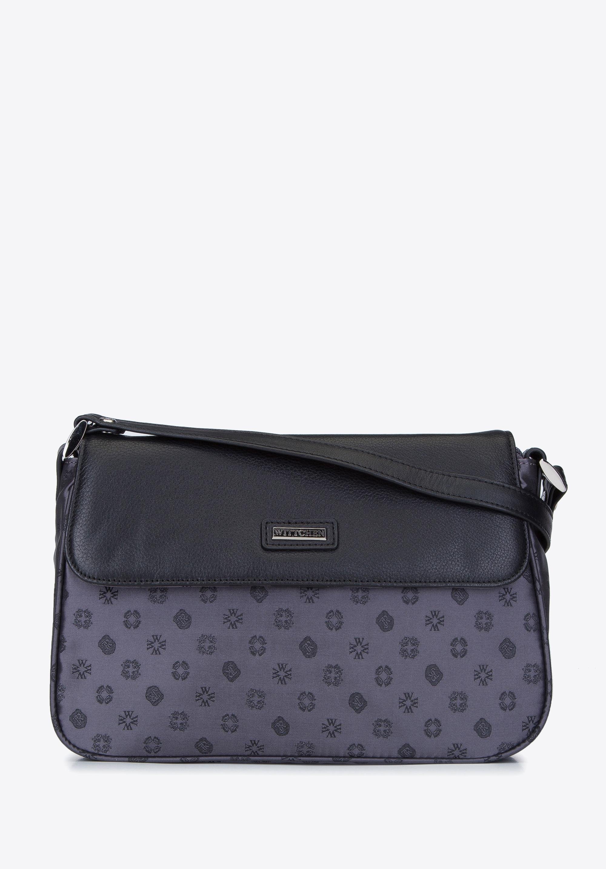 Torebka crossbody ze skóry i żakardu z monogramem szara
