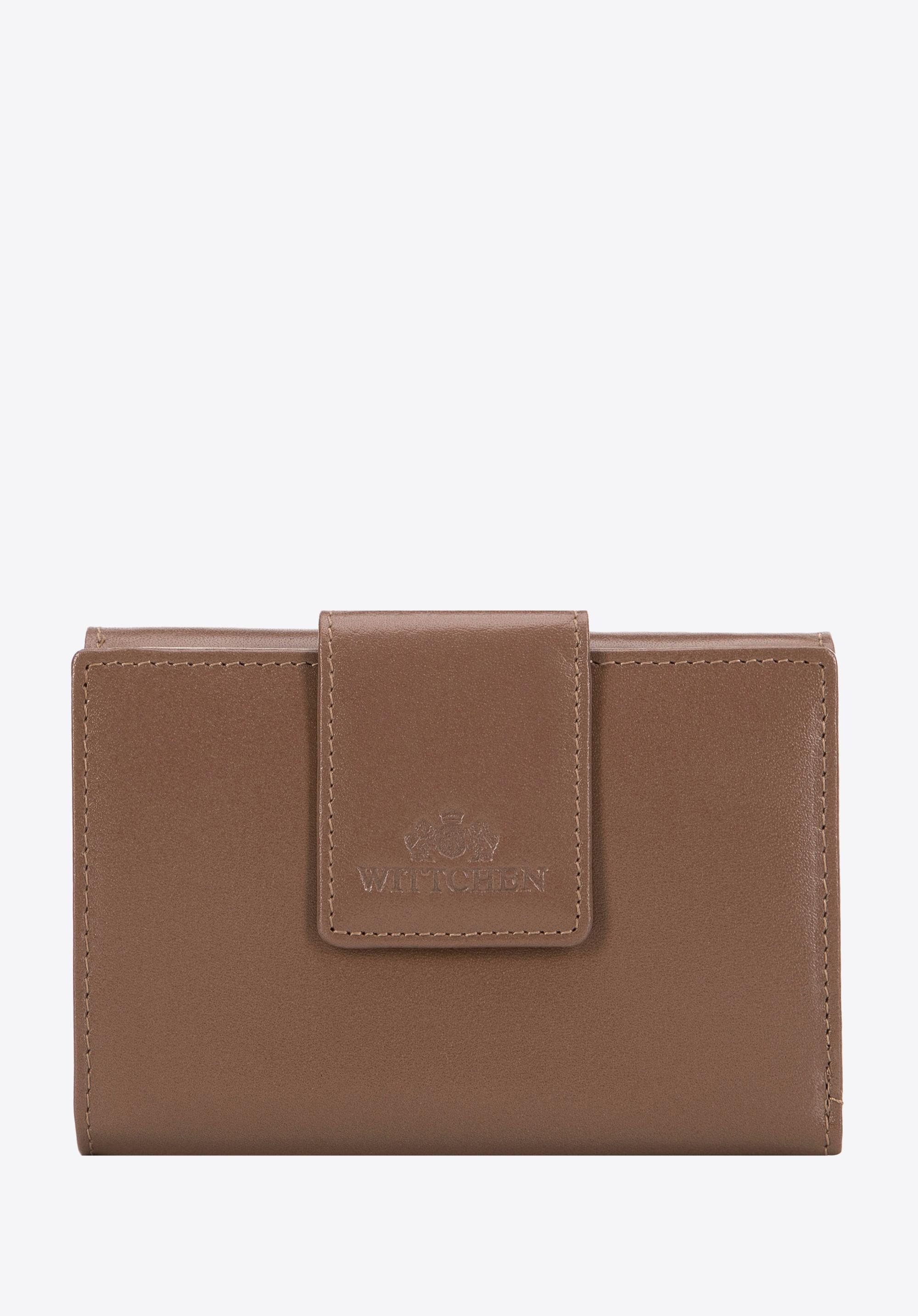 Damski portfel ze skóry z elegancką napą taupe