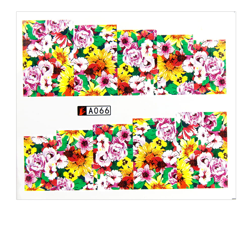 Naklejki wodne do paznokci arkusz 6,5 x 5,5 cm na 10 palców a Nr 066