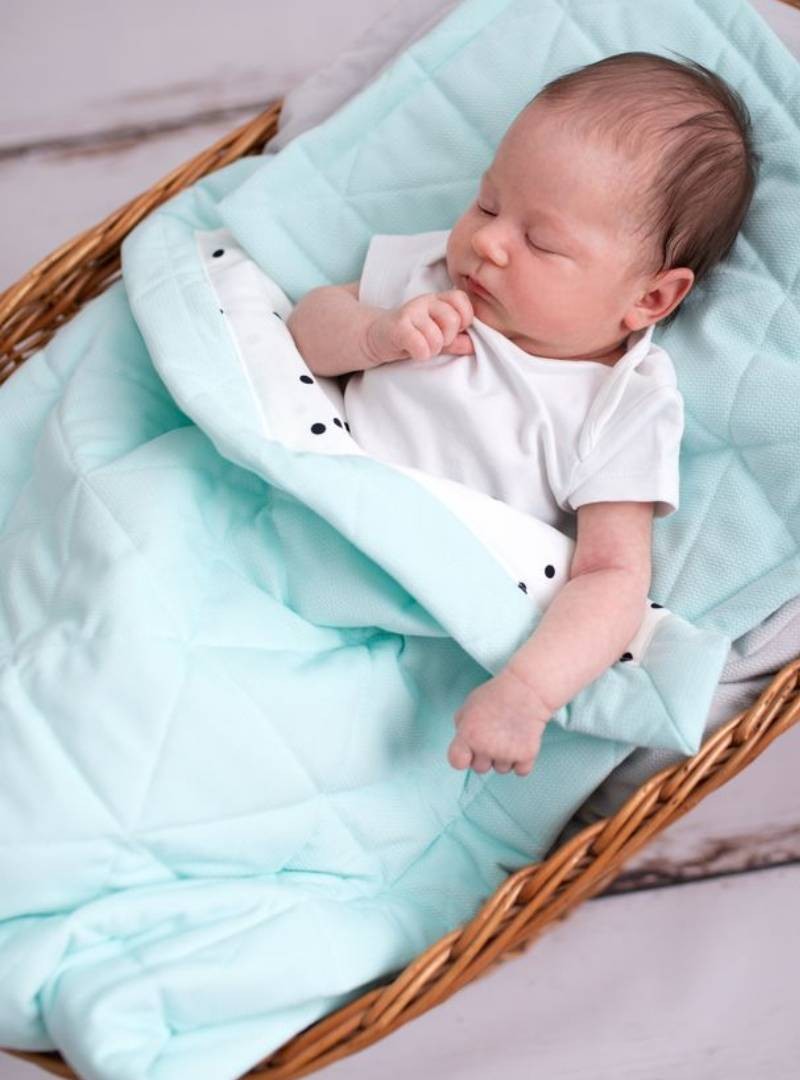 Kołderka dwustronna Kinder Hop Triangles Aquamarine - Minky/bawełna, 100x70 cm