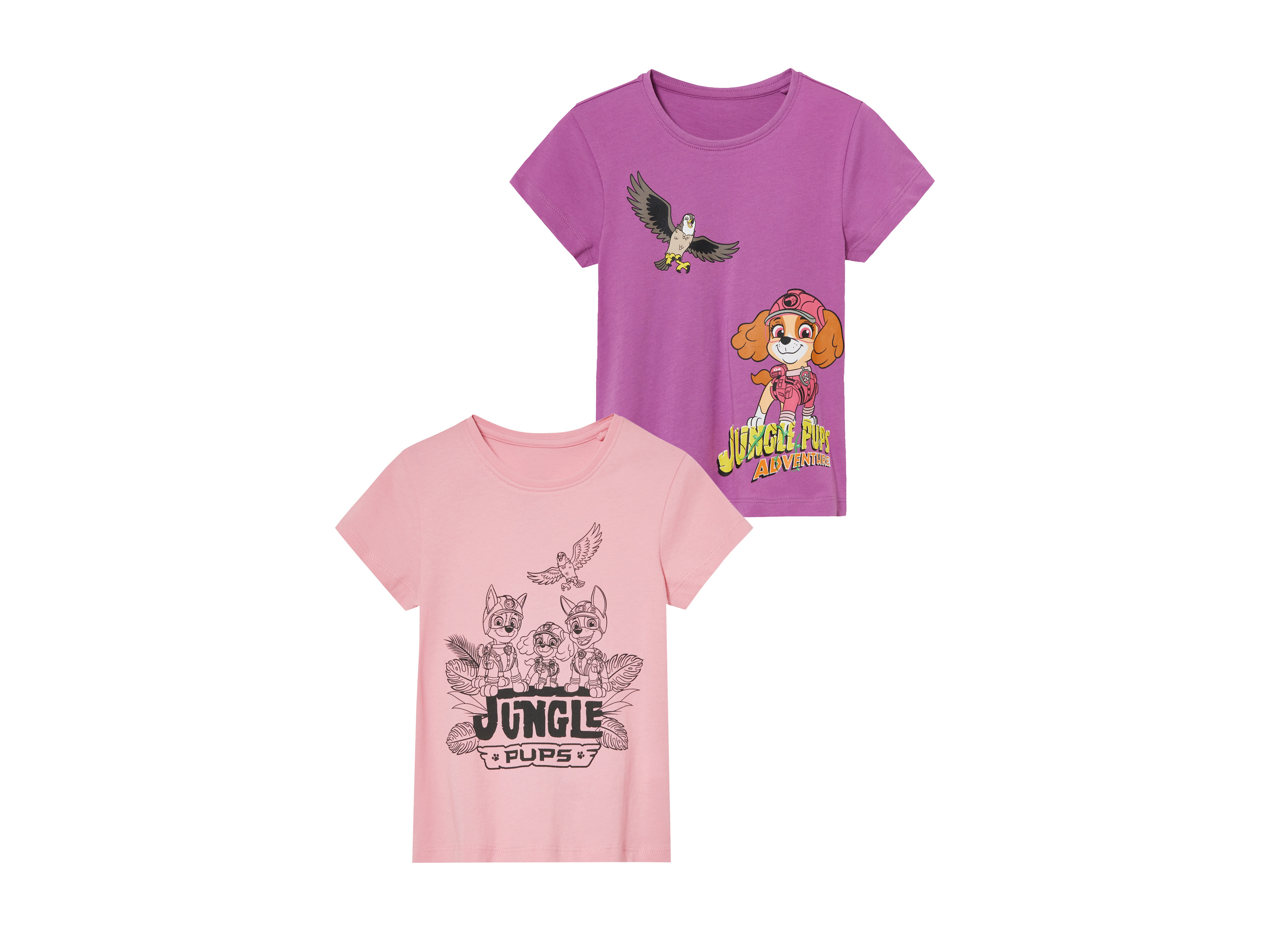 T-shirt dziecięcy z bawełny, 2 sztuki 98/104, Różowy/ fioletowy