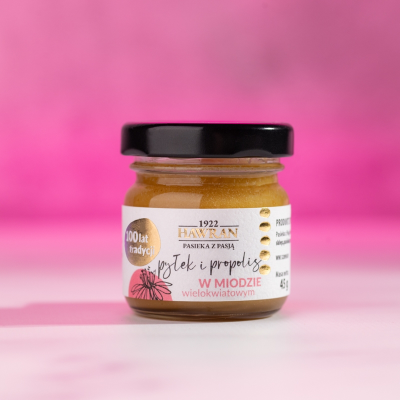 Pyłek i propolis w miodzie wielokwiatowym 45g - Pasieka z Pasją Hawran