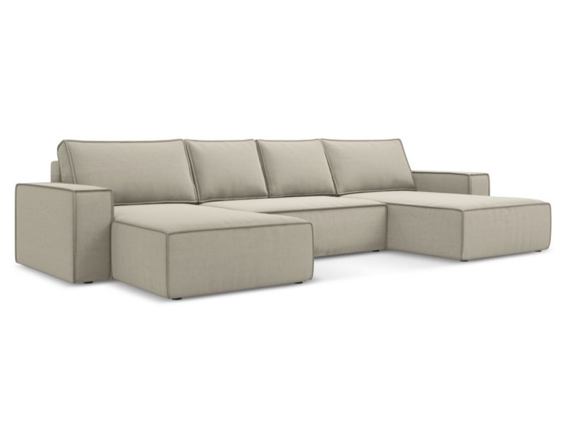 Sofa panoramiczna z funkcją spania Makamii Kimo z tkaniny welwetowej 398x185 cm perłowy 1 szt.