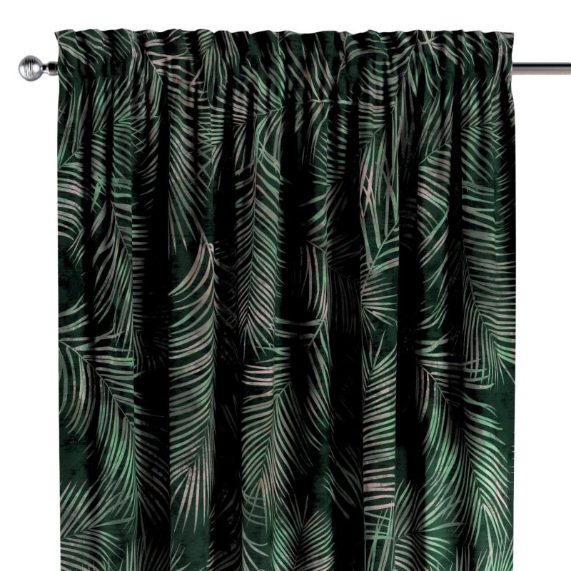 Zasłona na kanale z grzywką 1 szt. 130 x 245 cm Dekoria liscie na zielonym tle 1 szt.