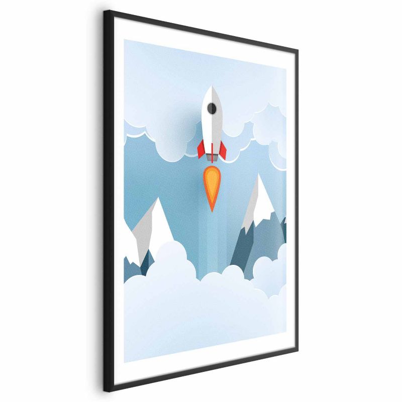 Plakat Artgeist Rakieta w chmurach 60x90 cm z ramą czarną 1 szt