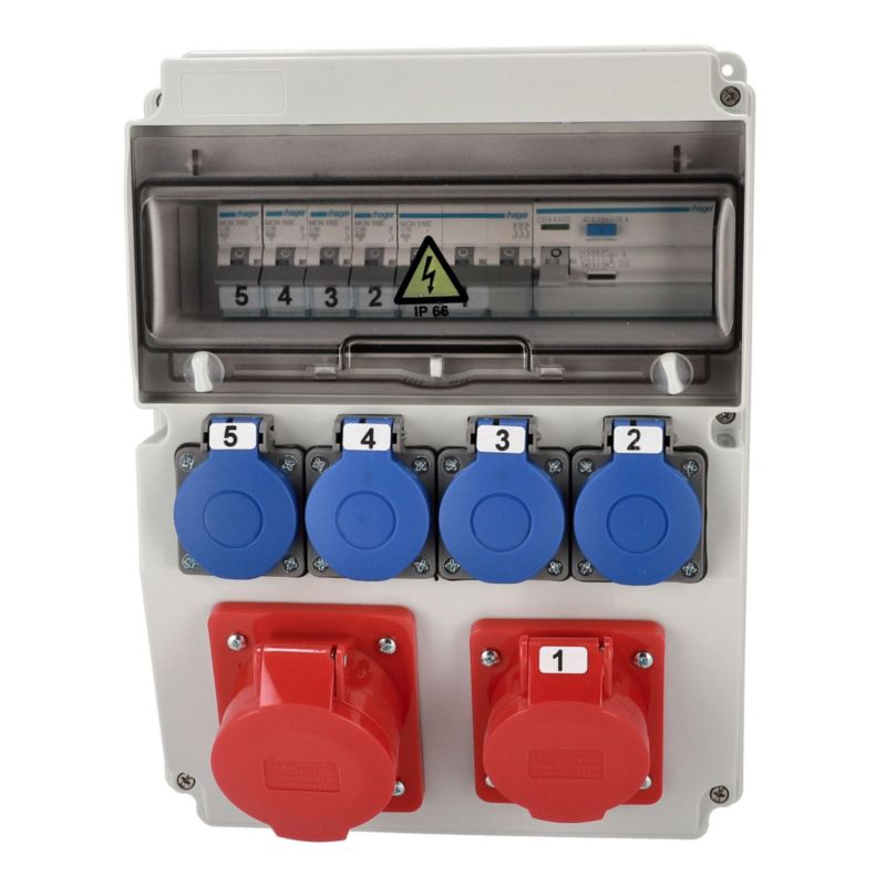 Rozdzielnica Edo wyposażona ASTAT 119 Plus "A" IP65 32A/5P, 16A/5P, 4x230V schuko IP44 IK08, wyłączniki Hager 1 szt.