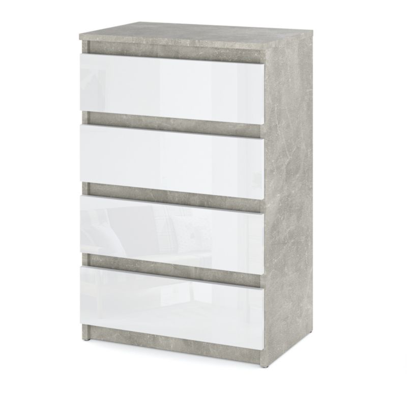 Komoda Hurtownia-Mebli Szuflady 4 Hugo Mała 60cm Beton Biały Połysk 60x33.5x92.5 cm 1szt.