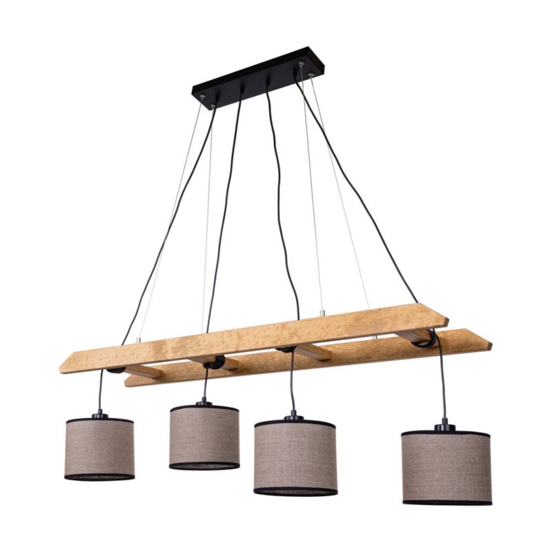 Drewniana Lampa Wisząca SPOT Light 4xE27 Max.25W Drewno Sosnowe Brązowe FSC z Beżowo Czarnymi Abażurami, 1 szt.