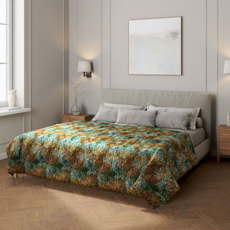 Narzuta pikowana w pasy Dekoria 100 x 160 cm abstrakcyjny zielono-pomarańczowy wzór 1 szt.