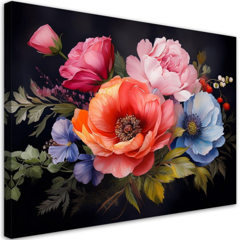 Obraz do salonu sypialni Feeby Kolorowe Kwiaty Retro 120x80 cm 1szt