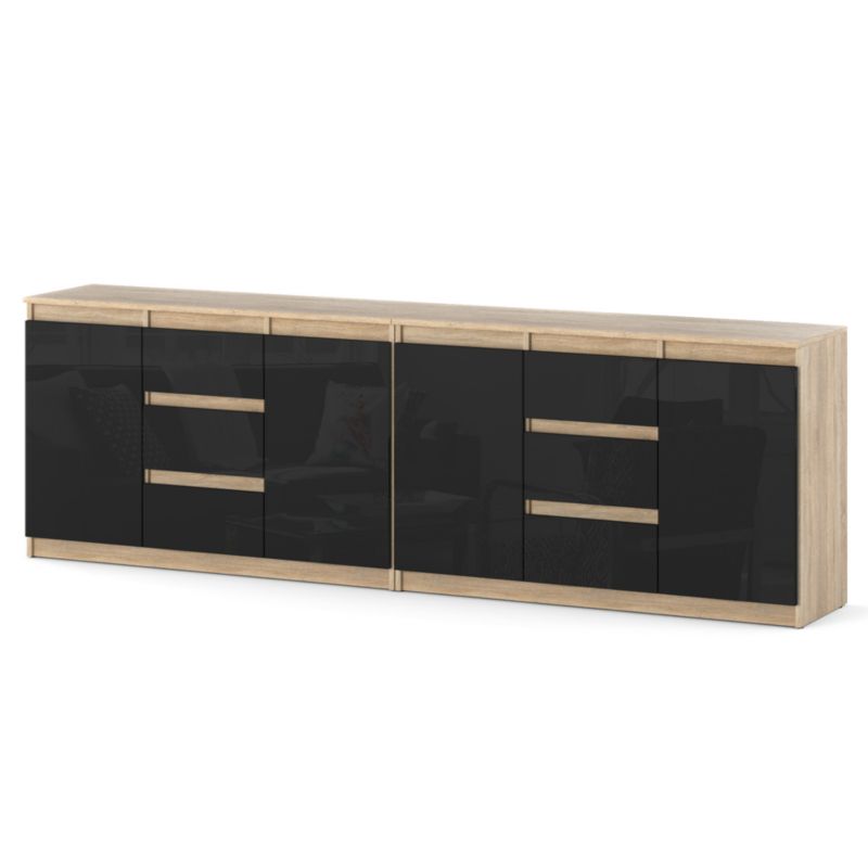 Komoda Hurtownia-Mebli Szuflady 6 Agna Best 240cm Dąb Sonoma Czarny Połysk 240x35x75 cm 1szt.