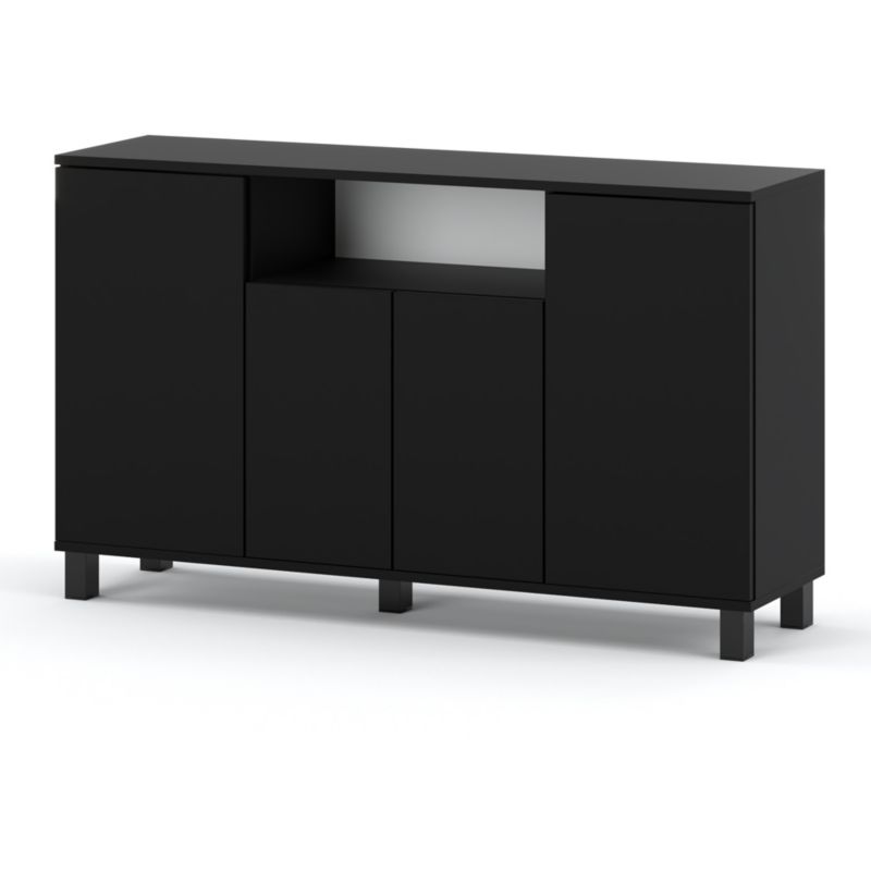 Komoda Hurtownia-Mebli 4 Drzwi Bruno 140cm Czarny Mat Czarny Mat 140x35x80 cm 1szt.