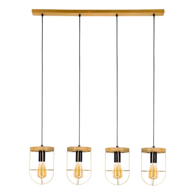 Drewniana Lampa Wisząca SPOT Light 4xE27 Max.60W Drewno Sosnowe Brązowe FSC z Złotymi Detalami, Polski Producent, 1 szt.