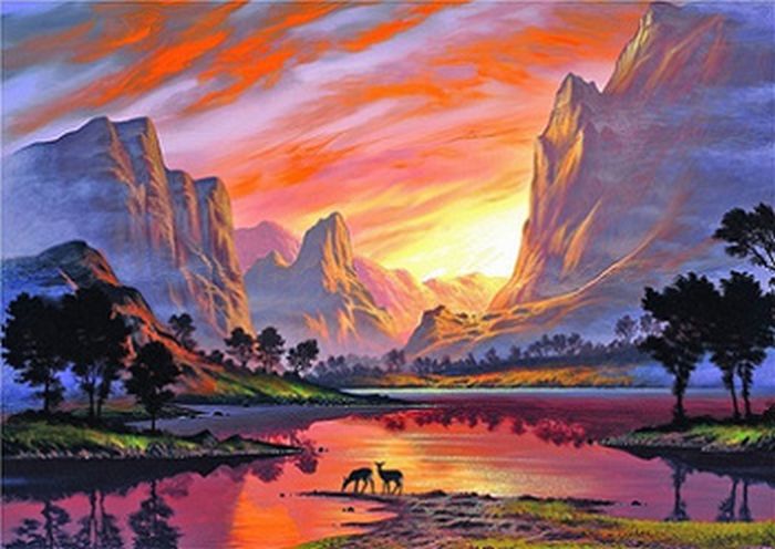 DIAMENTOWA MOZAIKA GÓRY, ZWIERZĘTA U WODOPOJU, PAK 60 30X40 CM