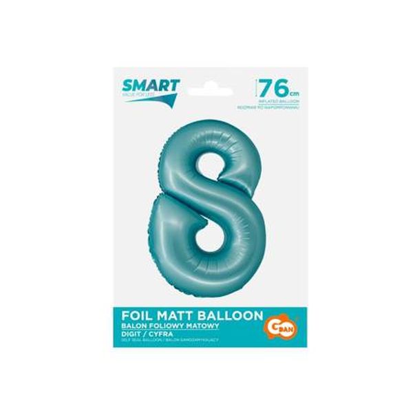 Balon foliowy Cyfra j. niebieska "8"- Wielkość 76 cm, Smart