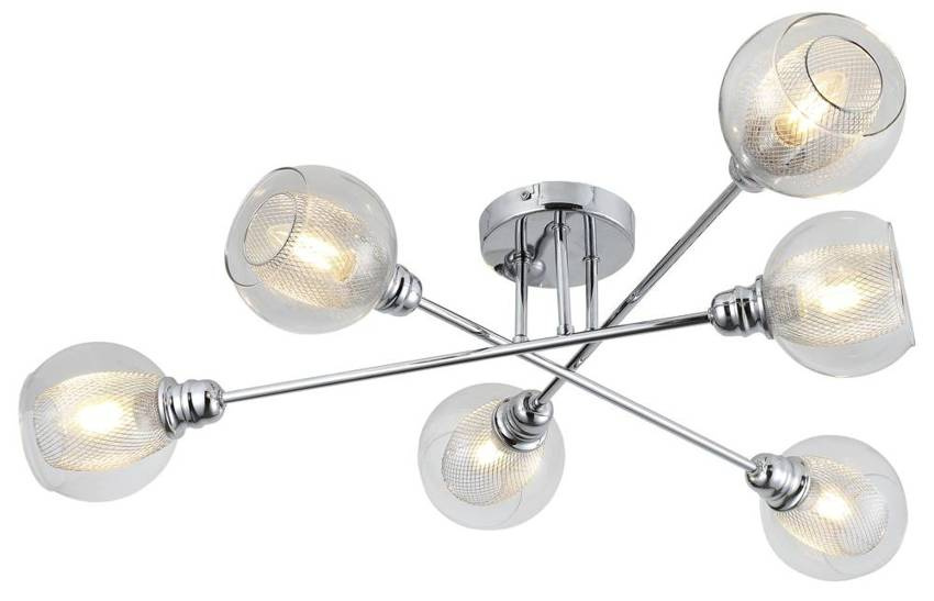 Lampa sufitowa chromowa szklany klosz z koszyczkiem 6x40W Dixi