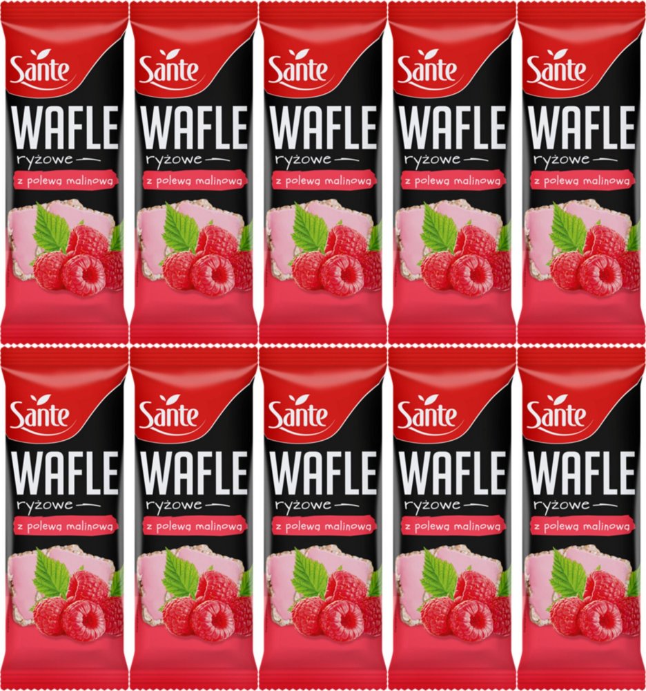 10x Wafle ryżowe Sante, z polewą malinową, 66g