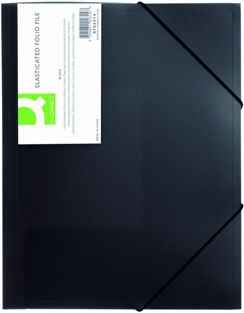 Teczka z gumką Q-connect, A4, plastikowa, 3-skrzydłowa, transparentny czarny