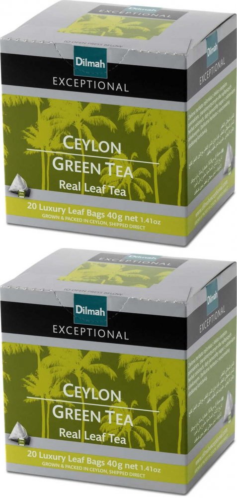 2x Herbata zielona w piramidkach Dilmah Exceptional Ceylon Green Tea, 20 sztuk x 2g