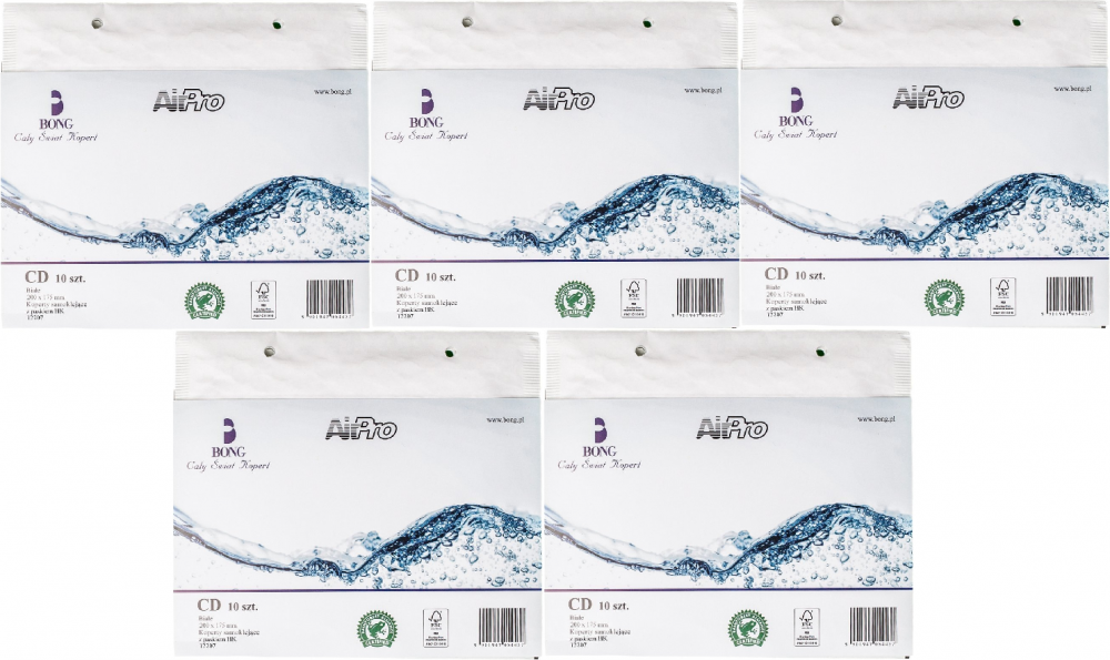 5x koperta bąbelkowa Bong AirPro, CD23, 200x175mm, 10 sztuk, biały