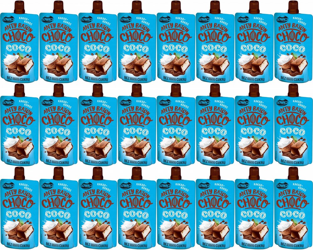 24x Mus antybaton Łowicz Choco Coco, kakao i kokos, bez cukru, 100g