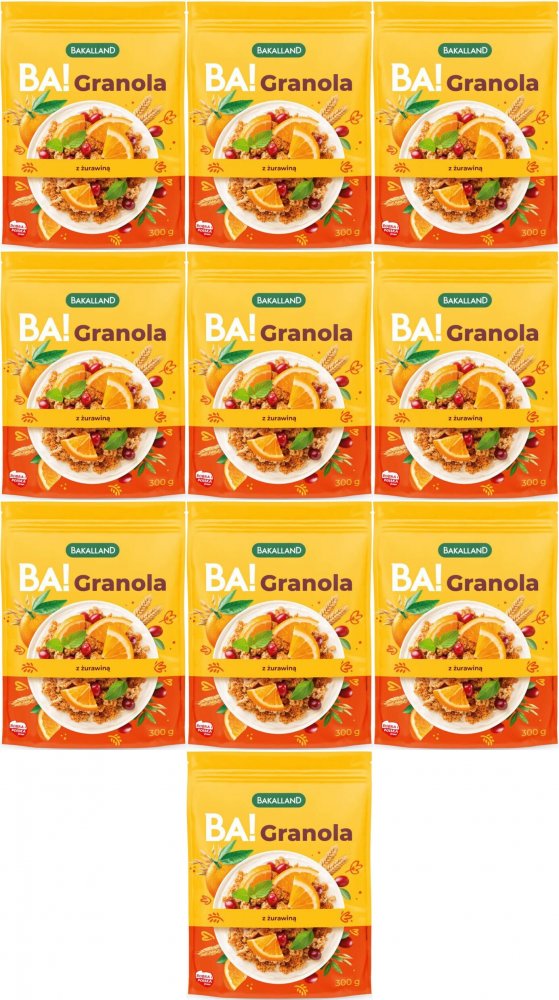 10x Granola Bakalland BA! z żurawiną, 300g