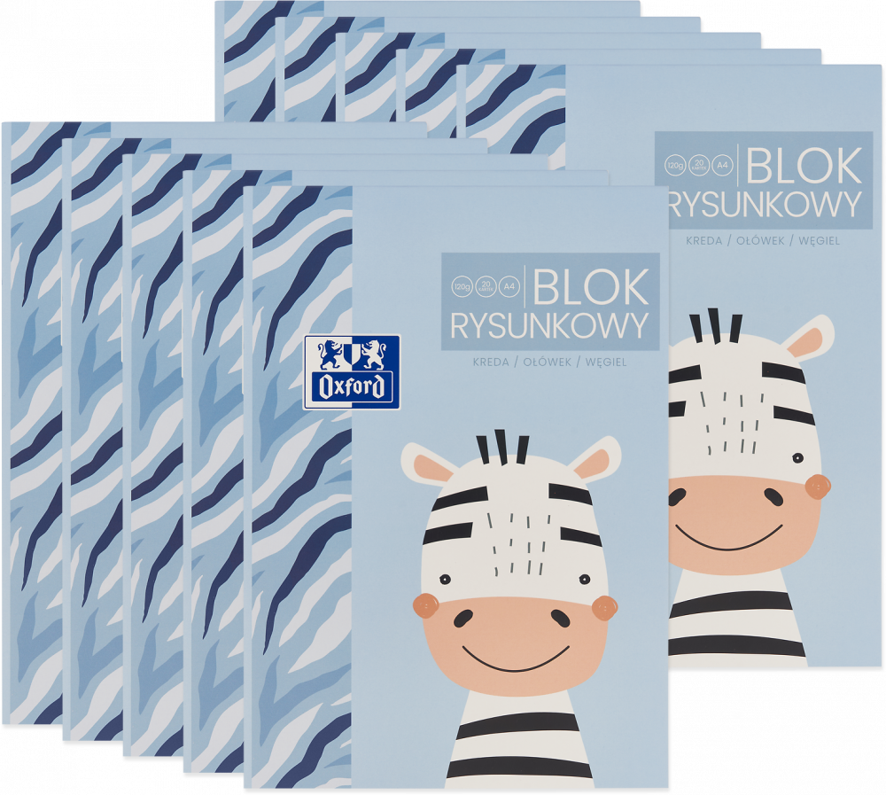 10x Blok rysunkowy Oxford Kids, A4, 20 kartek, biały
