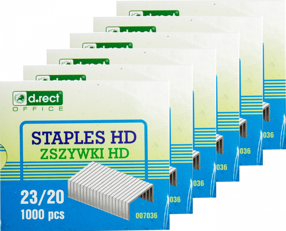 6x Zszywki D.Rect HD 23/20, 1000 sztuk, srebrny