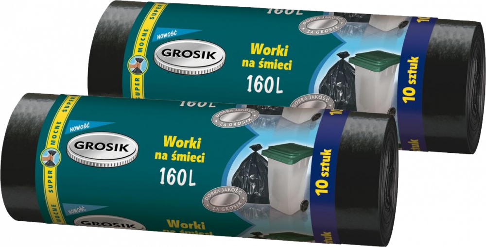 2x Worki na śmieci Grosik, na odpady zmieszane, 160l, 10 sztuk, czarny