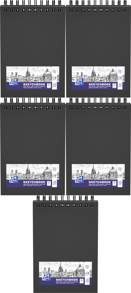 5x Szkicownik Oxford Sketchbook, A5, 50 kartek, podwójna spirala, biały