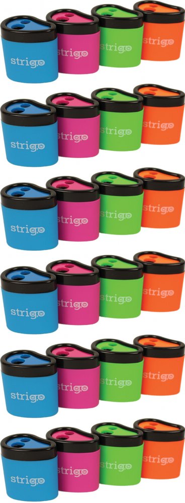 6x Temperówka z pojemnikiem Strigo SS04, plastik, 2 otwory, mix kolorów