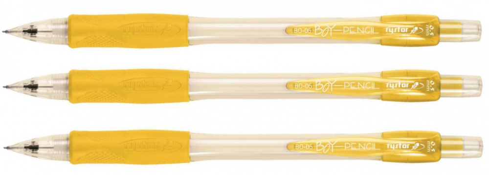 3x ołówek automatyczny Rystor Boy-Pencil, 0.5mm, z gumką, żółty